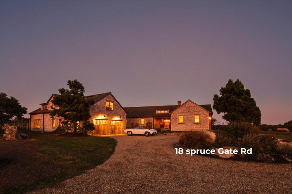 A curb-side view of 18 Spruce Gate Rd. One of the rentable mansions in Martha's Vineyard.