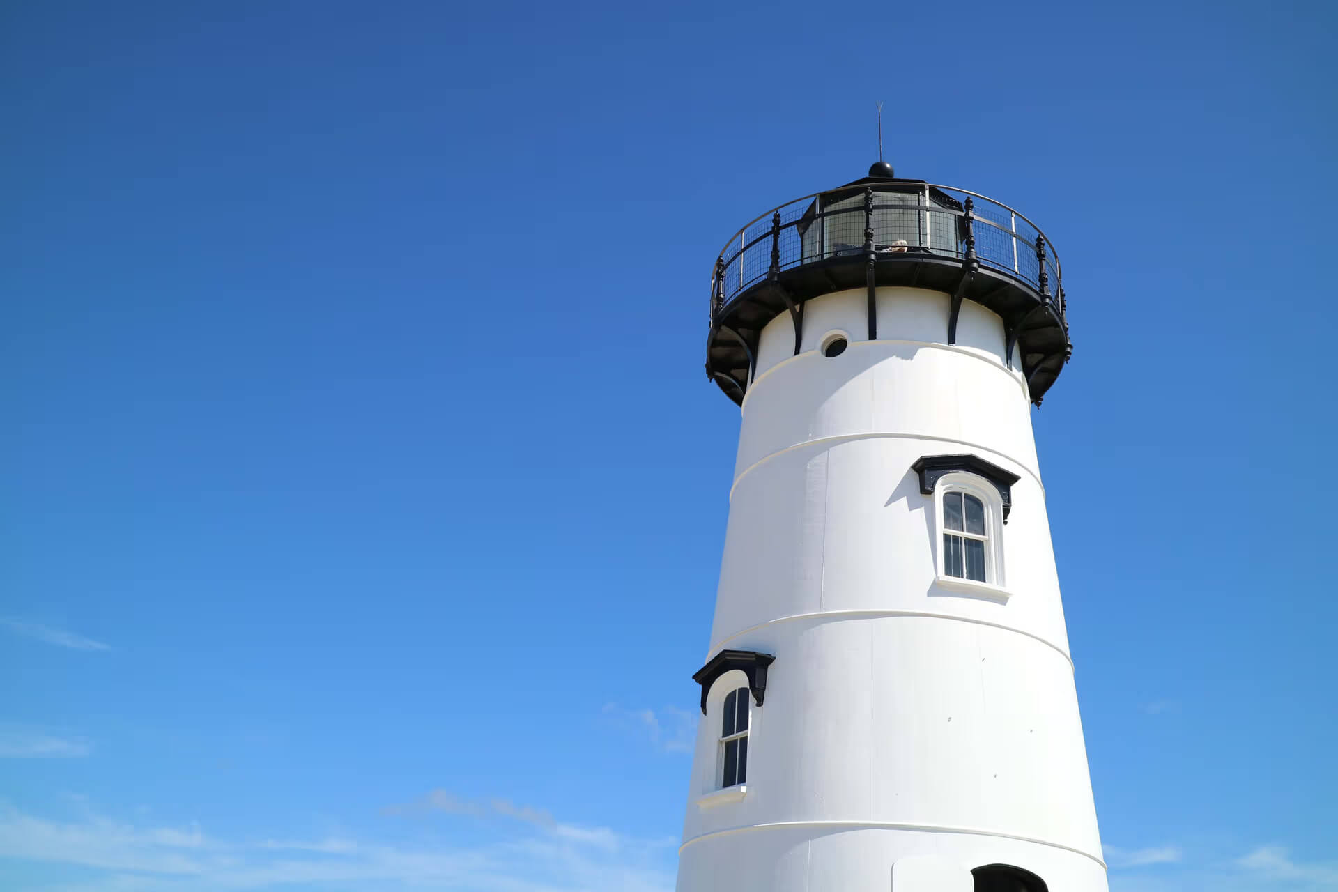 The Edgartown Lighthouse against a clear blue sky